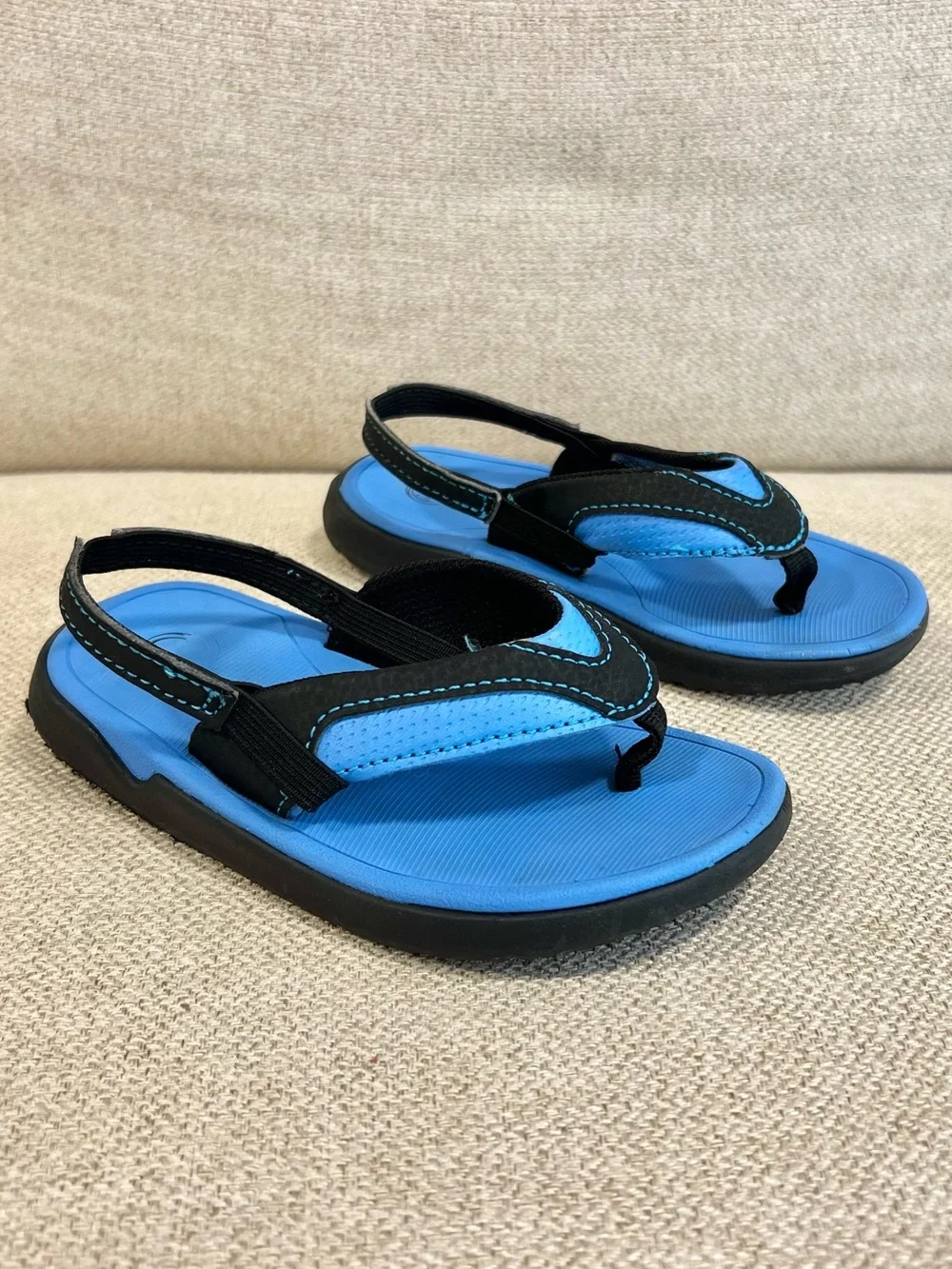Wonder Nation Size 9/10 Toddler Blue Black Flip Flops EUC